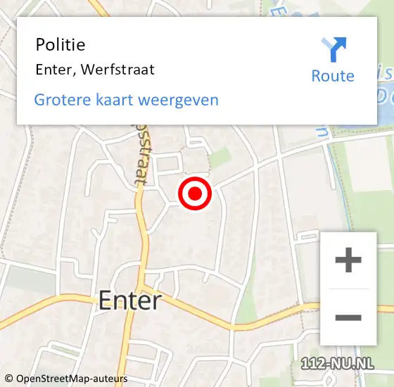 Locatie op kaart van de 112 melding: Politie Enter, Werfstraat op 6 december 2021 07:28