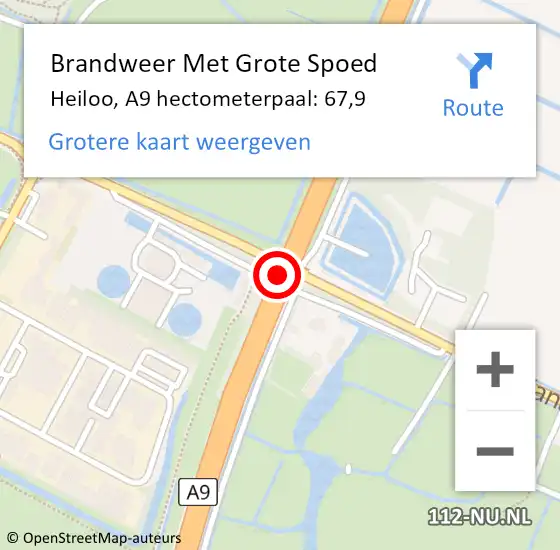 Locatie op kaart van de 112 melding: Brandweer Met Grote Spoed Naar Heiloo, A9 hectometerpaal: 67,9 op 6 december 2021 07:32