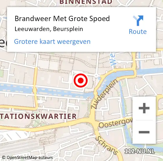 Locatie op kaart van de 112 melding: Brandweer Met Grote Spoed Naar Leeuwarden, Beursplein op 6 december 2021 07:41