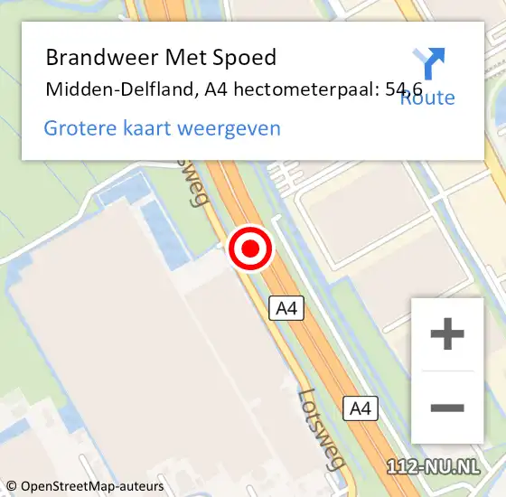 Locatie op kaart van de 112 melding: Brandweer Met Spoed Naar Midden-Delfland, A4 hectometerpaal: 54,6 op 6 december 2021 07:43