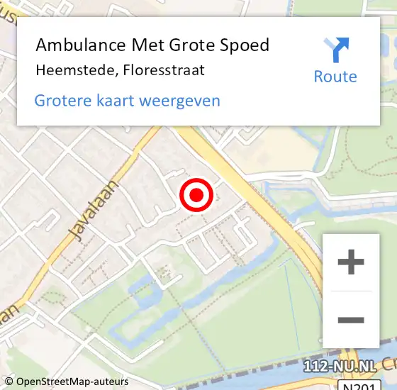 Locatie op kaart van de 112 melding: Ambulance Met Grote Spoed Naar Heemstede, Floresstraat op 6 december 2021 07:50