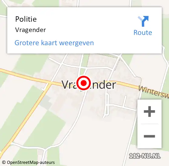 Locatie op kaart van de 112 melding: Politie Vragender op 6 december 2021 08:19