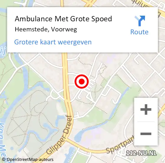 Locatie op kaart van de 112 melding: Ambulance Met Grote Spoed Naar Heemstede, Voorweg op 6 december 2021 09:23