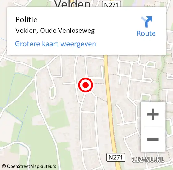 Locatie op kaart van de 112 melding: Politie Velden, Oude Venloseweg op 6 december 2021 09:27