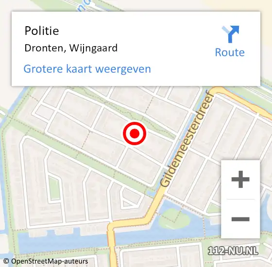 Locatie op kaart van de 112 melding: Politie Dronten, Wijngaard op 6 december 2021 09:46