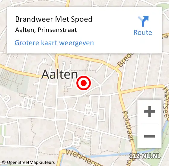 Locatie op kaart van de 112 melding: Brandweer Met Spoed Naar Aalten, Prinsenstraat op 6 december 2021 09:46