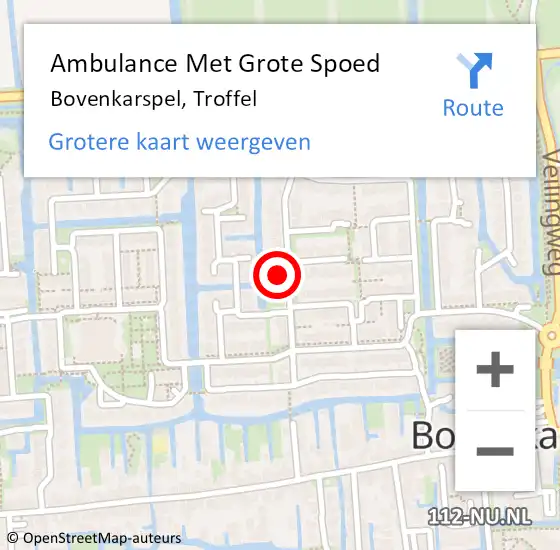 Locatie op kaart van de 112 melding: Ambulance Met Grote Spoed Naar Bovenkarspel, Troffel op 6 december 2021 09:54