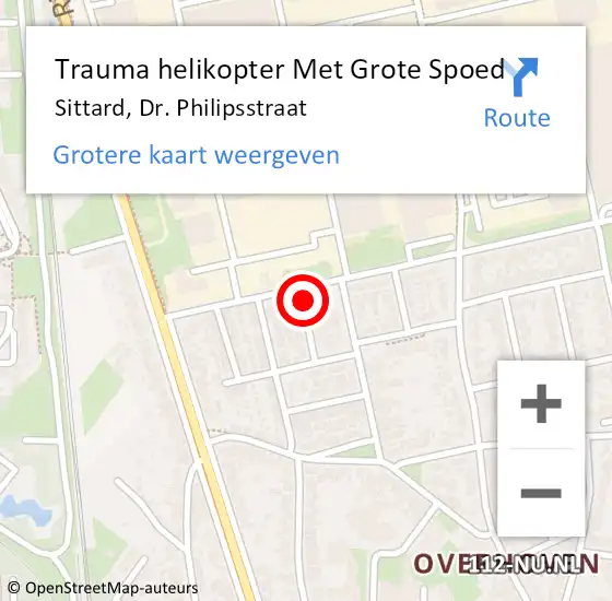 Locatie op kaart van de 112 melding: Trauma helikopter Met Grote Spoed Naar Sittard, Dr. Philipsstraat op 6 december 2021 09:57