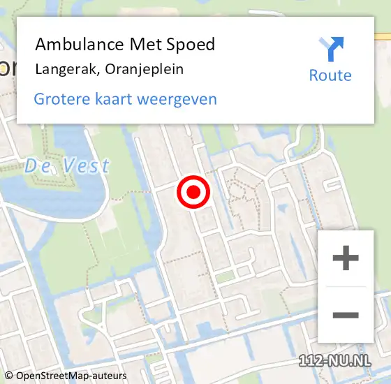 Locatie op kaart van de 112 melding: Ambulance Met Spoed Naar Langerak, Oranjeplein op 6 december 2021 10:02