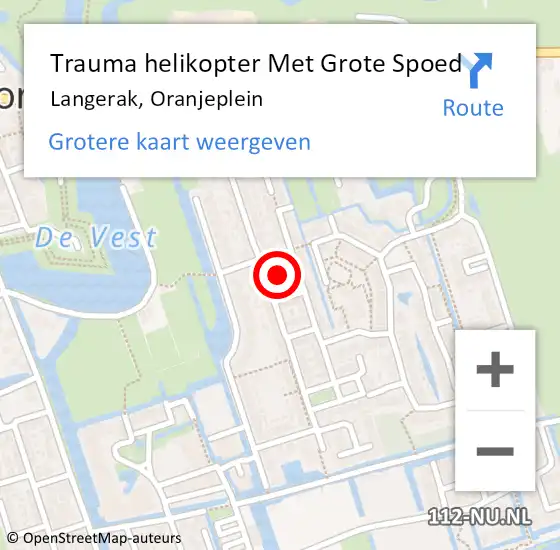 Locatie op kaart van de 112 melding: Trauma helikopter Met Grote Spoed Naar Langerak, Oranjeplein op 6 december 2021 10:05