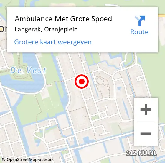 Locatie op kaart van de 112 melding: Ambulance Met Grote Spoed Naar Langerak, Oranjeplein op 6 december 2021 10:05