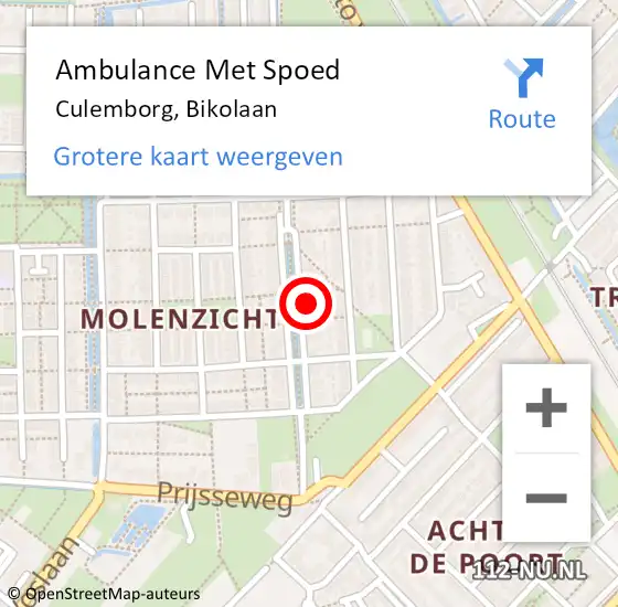 Locatie op kaart van de 112 melding: Ambulance Met Spoed Naar Culemborg, Bikolaan op 6 december 2021 10:07