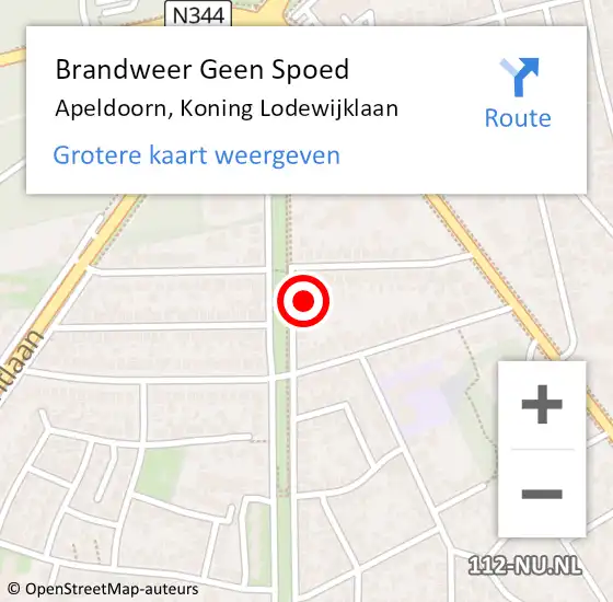 Locatie op kaart van de 112 melding: Brandweer Geen Spoed Naar Apeldoorn, Koning Lodewijklaan op 6 december 2021 10:08