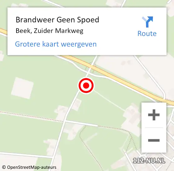 Locatie op kaart van de 112 melding: Brandweer Geen Spoed Naar Beek, Zuider Markweg op 6 december 2021 10:17