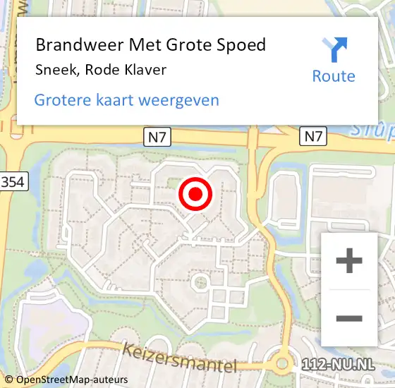 Locatie op kaart van de 112 melding: Brandweer Met Grote Spoed Naar Sneek, Rode Klaver op 6 december 2021 10:18