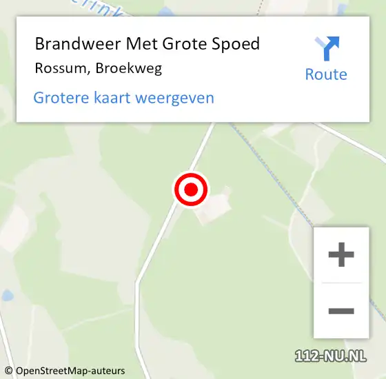 Locatie op kaart van de 112 melding: Brandweer Met Grote Spoed Naar Rossum, Broekweg op 6 december 2021 10:22