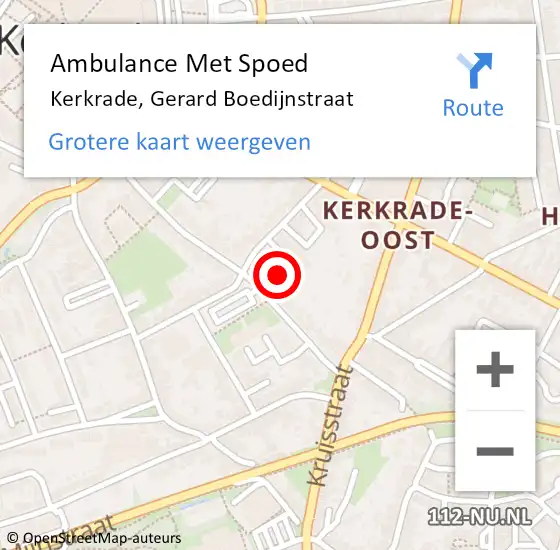 Locatie op kaart van de 112 melding: Ambulance Met Spoed Naar Kerkrade, Gerard Boedijnstraat op 1 juli 2014 13:39