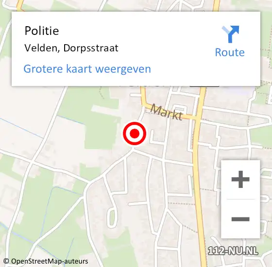 Locatie op kaart van de 112 melding: Politie Velden, Dorpsstraat op 6 december 2021 10:30