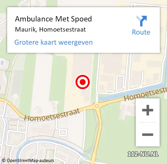 Locatie op kaart van de 112 melding: Ambulance Met Spoed Naar Maurik, Homoetsestraat op 6 december 2021 10:31