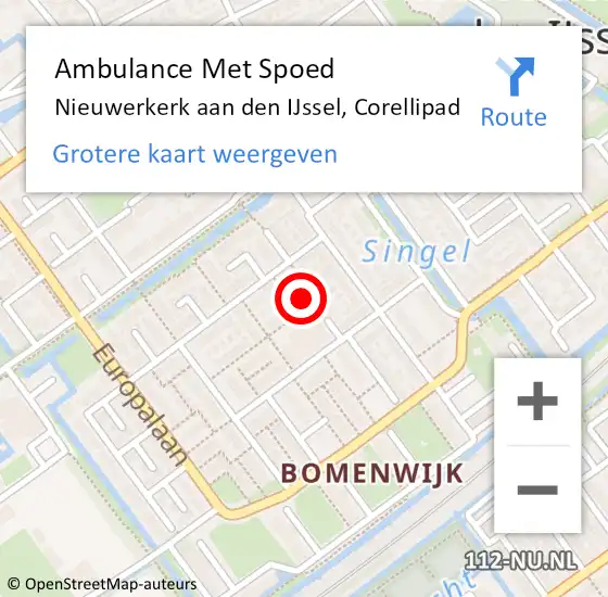 Locatie op kaart van de 112 melding: Ambulance Met Spoed Naar Nieuwerkerk aan den IJssel, Corellipad op 6 december 2021 10:32