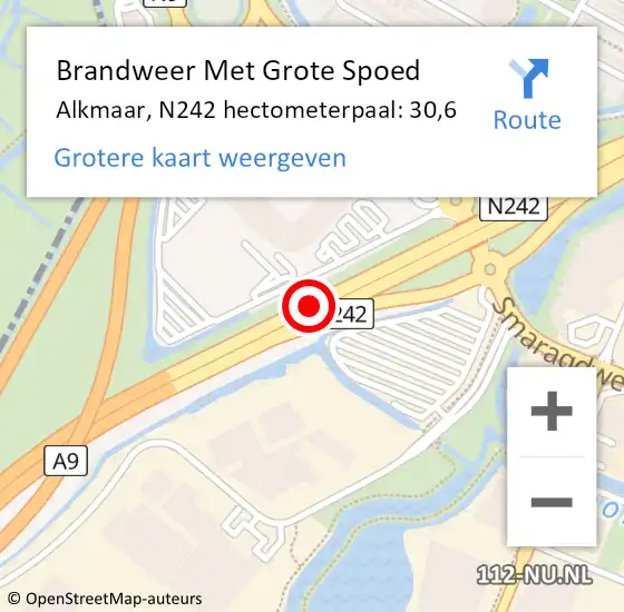 Locatie op kaart van de 112 melding: Brandweer Met Grote Spoed Naar Alkmaar, N242 hectometerpaal: 30,6 op 6 december 2021 10:34