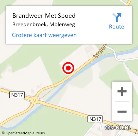 Locatie op kaart van de 112 melding: Brandweer Met Spoed Naar Breedenbroek, Molenweg op 6 december 2021 10:39