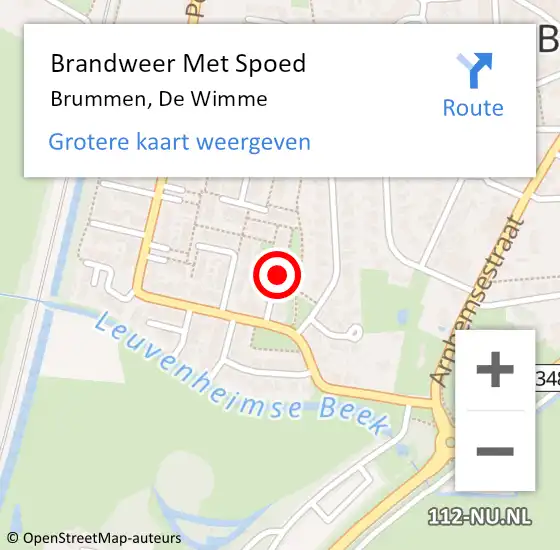 Locatie op kaart van de 112 melding: Brandweer Met Spoed Naar Brummen, De Wimme op 6 december 2021 10:41