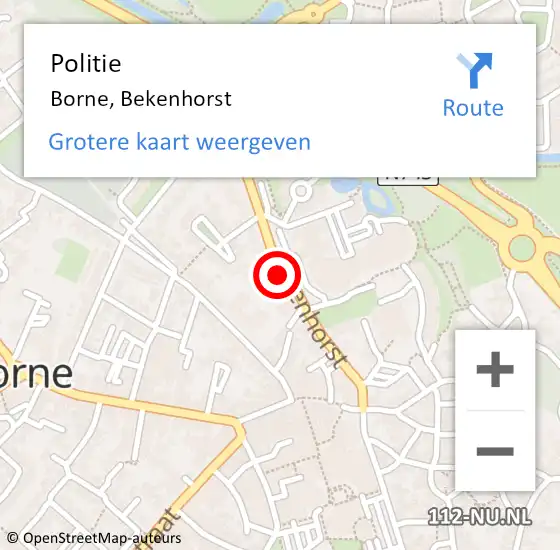 Locatie op kaart van de 112 melding: Politie Borne, Bekenhorst op 6 december 2021 10:52