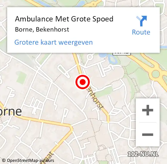 Locatie op kaart van de 112 melding: Ambulance Met Grote Spoed Naar Borne, Bekenhorst op 6 december 2021 10:54