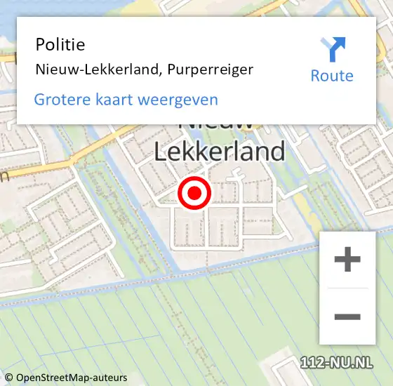 Locatie op kaart van de 112 melding: Politie Nieuw-Lekkerland, Purperreiger op 6 december 2021 11:30