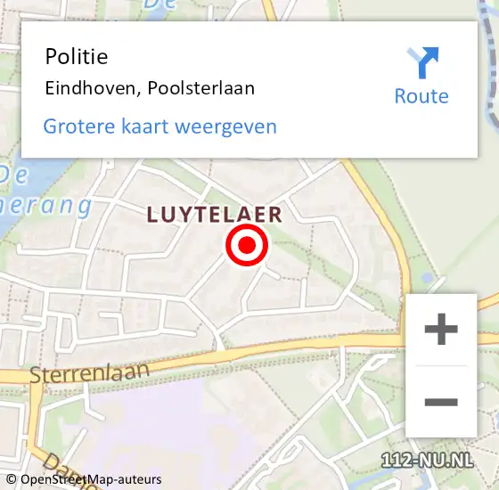 Locatie op kaart van de 112 melding: Politie Eindhoven, Poolsterlaan op 6 december 2021 11:32