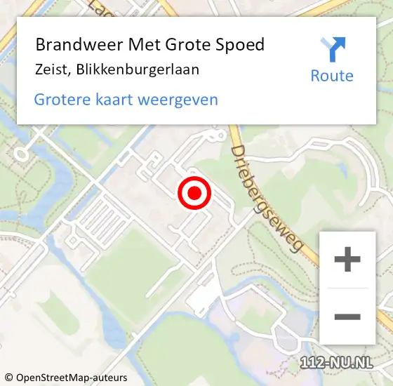 Locatie op kaart van de 112 melding: Brandweer Met Grote Spoed Naar Zeist, Blikkenburgerlaan op 6 december 2021 11:40