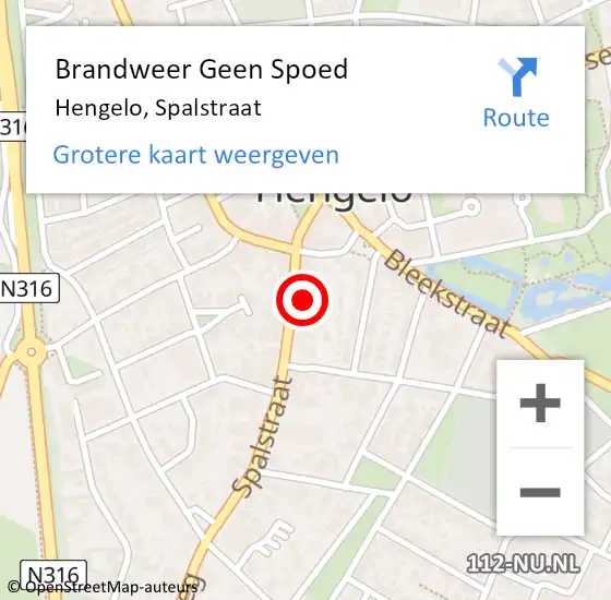 Locatie op kaart van de 112 melding: Brandweer Geen Spoed Naar Hengelo, Spalstraat op 6 december 2021 12:05