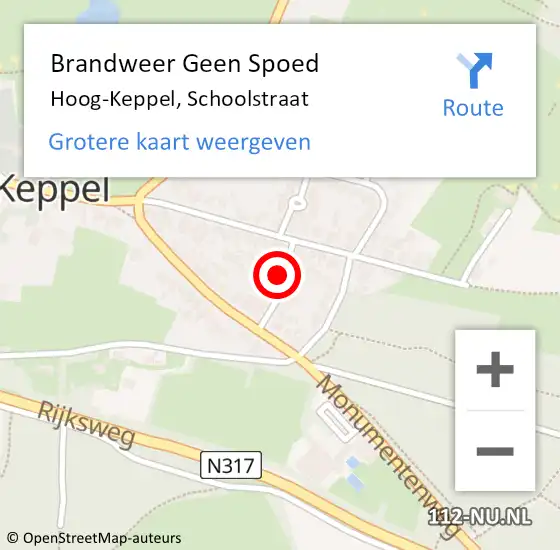 Locatie op kaart van de 112 melding: Brandweer Geen Spoed Naar Hoog-Keppel, Schoolstraat op 6 december 2021 12:11