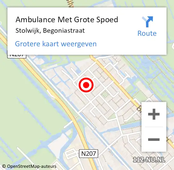 Locatie op kaart van de 112 melding: Ambulance Met Grote Spoed Naar Stolwijk, Begoniastraat op 6 december 2021 12:11