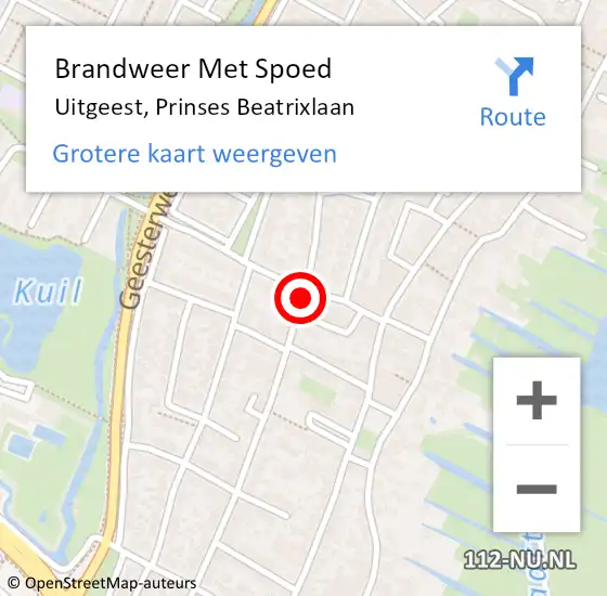 Locatie op kaart van de 112 melding: Brandweer Met Spoed Naar Uitgeest, Prinses Beatrixlaan op 6 december 2021 12:15