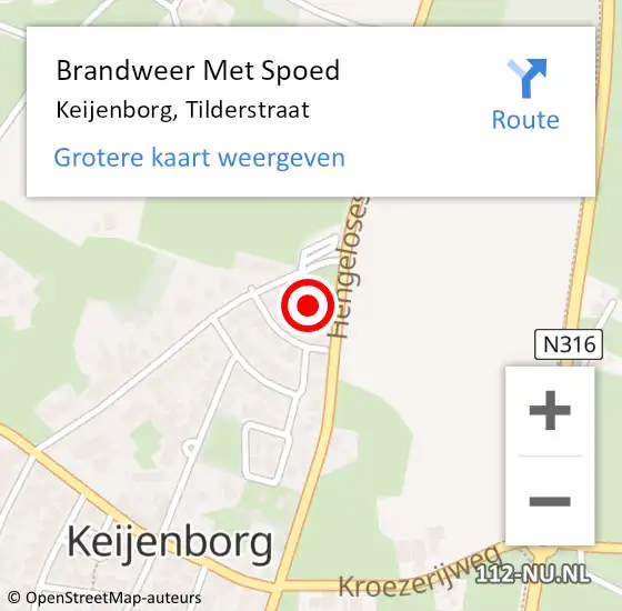 Locatie op kaart van de 112 melding: Brandweer Met Spoed Naar Keijenborg, Tilderstraat op 6 december 2021 12:22