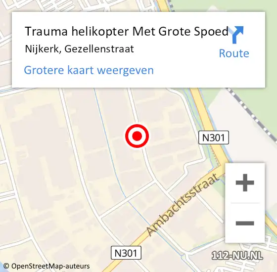 Locatie op kaart van de 112 melding: Trauma helikopter Met Grote Spoed Naar Nijkerk, Gezellenstraat op 6 december 2021 12:40