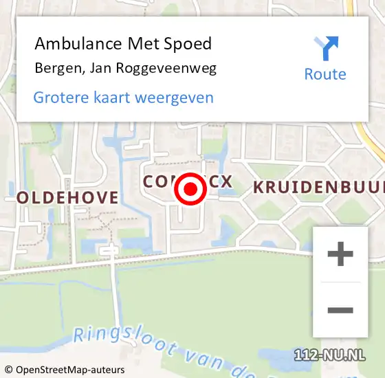 Locatie op kaart van de 112 melding: Ambulance Met Spoed Naar Bergen, Jan Roggeveenweg op 6 december 2021 13:06