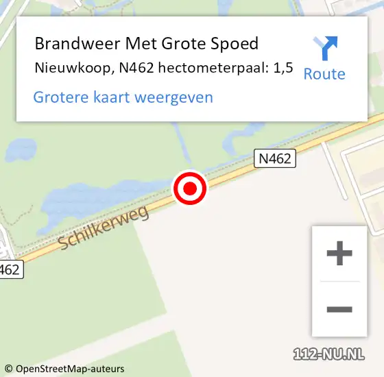 Locatie op kaart van de 112 melding: Brandweer Met Grote Spoed Naar Nieuwkoop, N462 hectometerpaal: 1,5 op 6 december 2021 13:06