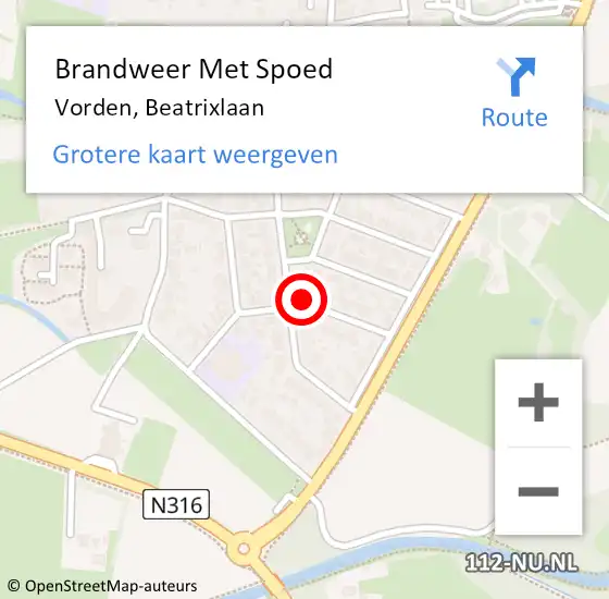 Locatie op kaart van de 112 melding: Brandweer Met Spoed Naar Vorden, Beatrixlaan op 6 december 2021 13:32