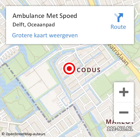 Locatie op kaart van de 112 melding: Ambulance Met Spoed Naar Delft, Oceaanpad op 6 december 2021 13:38