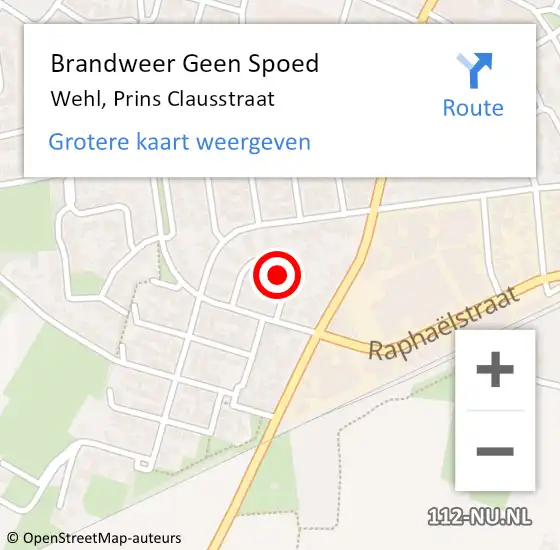 Locatie op kaart van de 112 melding: Brandweer Geen Spoed Naar Wehl, Prins Clausstraat op 6 december 2021 13:53