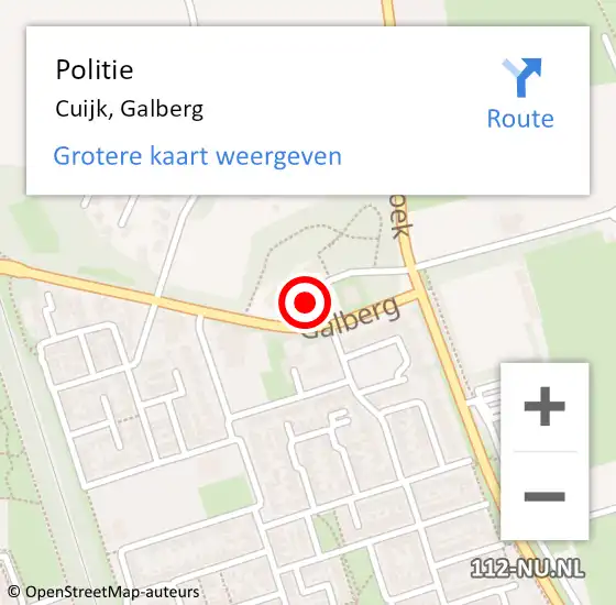 Locatie op kaart van de 112 melding: Politie Cuijk, Galberg op 6 december 2021 14:12