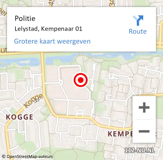 Locatie op kaart van de 112 melding: Politie Lelystad, Kempenaar 01 op 6 december 2021 14:18