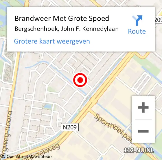 Locatie op kaart van de 112 melding: Brandweer Met Grote Spoed Naar Bergschenhoek, John F. Kennedylaan op 6 december 2021 14:28