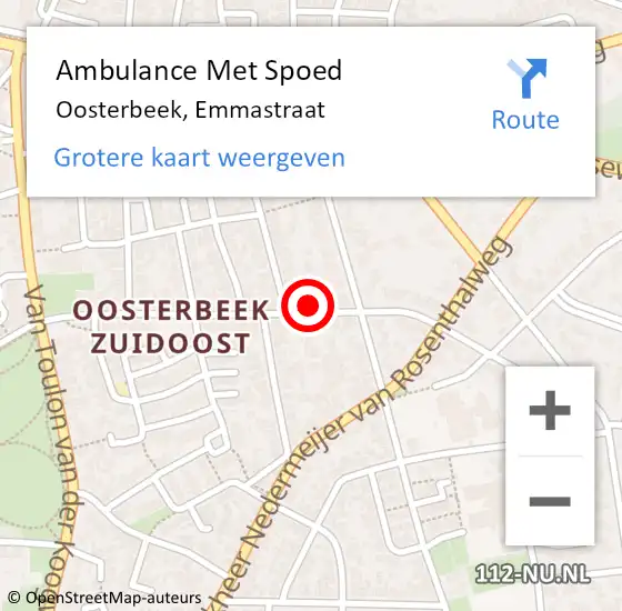 Locatie op kaart van de 112 melding: Ambulance Met Spoed Naar Oosterbeek, Emmastraat op 6 december 2021 14:29