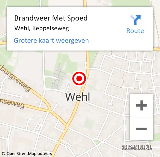 Locatie op kaart van de 112 melding: Brandweer Met Spoed Naar Wehl, Keppelseweg op 6 december 2021 14:45