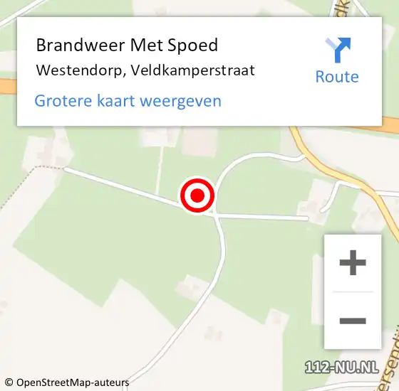 Locatie op kaart van de 112 melding: Brandweer Met Spoed Naar Westendorp, Veldkamperstraat op 6 december 2021 14:52
