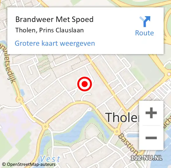 Locatie op kaart van de 112 melding: Brandweer Met Spoed Naar Tholen, Prins Clauslaan op 6 december 2021 15:20